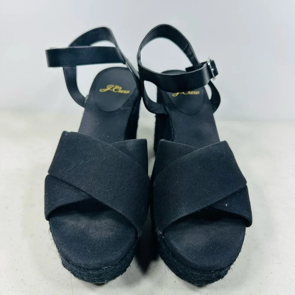 J Crew Women's Sandal Size 6 Block Heel Platfrom Black Espadrille Ankle Strap